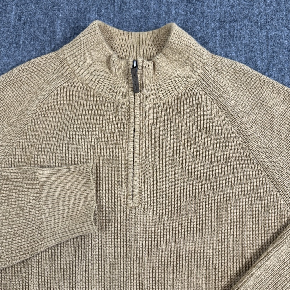 Nordstrom Men's L Cotton Cashmere Quarter Zip Sweater Tan Beige Pullover